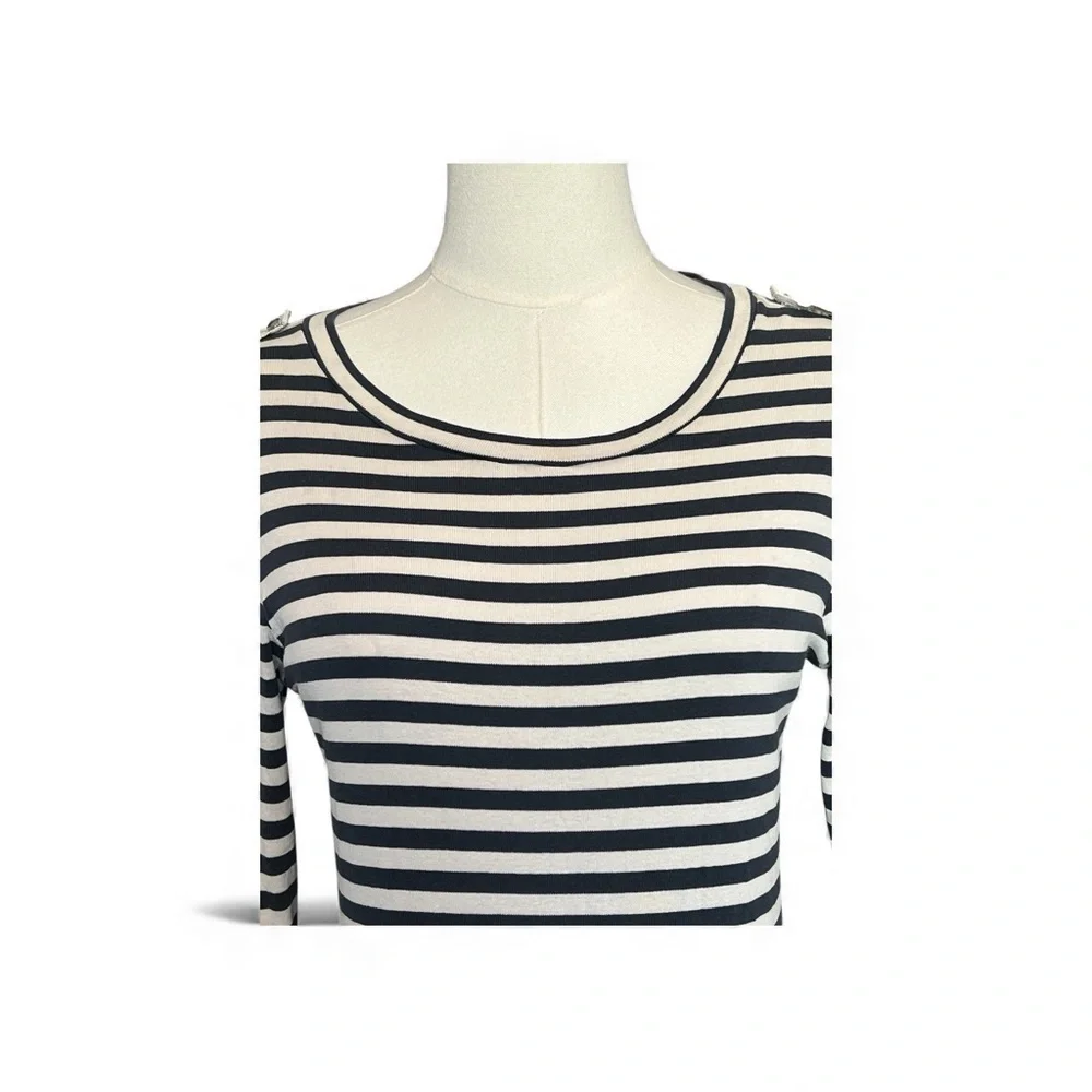 GUC J.Crew blue & cream striped long sleeve tee – size M - Picture 2 of 8